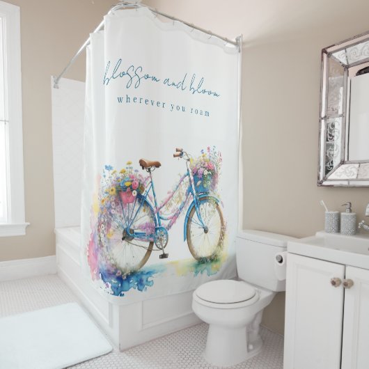 Floral Retro Fiets - Blossom en Bloom Douchegordijn (In situ)