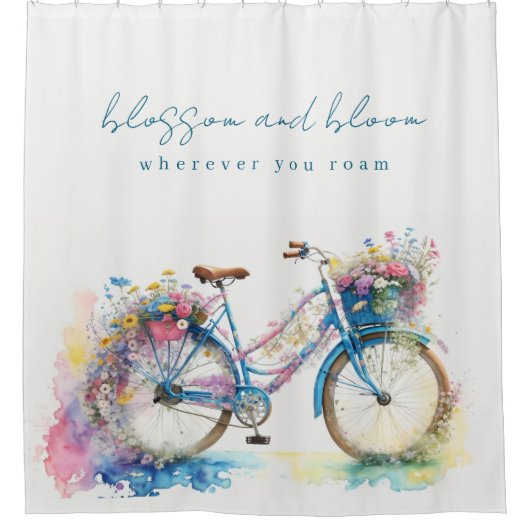 Floral Retro Fiets - Blossom en Bloom Douchegordijn (Voorkant)