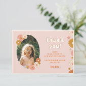 Floral Retro foto Verjaardag bedankje Bedankkaart (Staand voorkant)