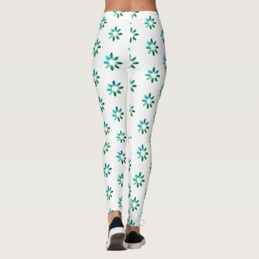 Floral Retro Pattern Green White Leggings (Achterkant)