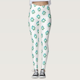 Floral Retro Pattern Green White Leggings