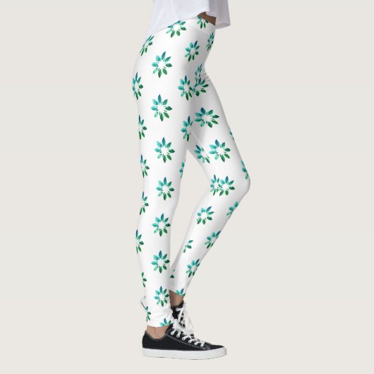 Floral Retro Pattern Green White Leggings (Rechts)