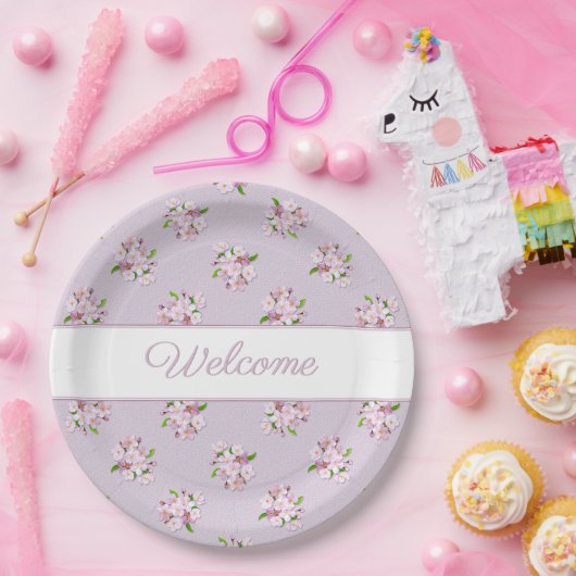 Floral Retro Pattern Papieren Bordje (Feest)