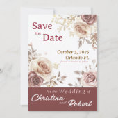Floral Retro Roos Save the Date Wedding Invitation Kaart (Voorkant)
