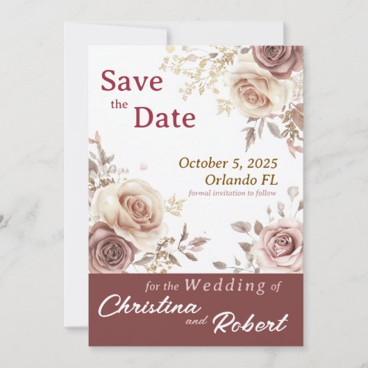 Floral Retro Roos Save the Date Wedding Invitation Kaart (Voorkant)