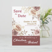 Floral Retro Roos Save the Date Wedding Invitation Kaart (Staand voorkant)
