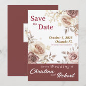 Floral Retro Roos Save the Date Wedding Invitation Kaart (Voorkant / Achterkant)