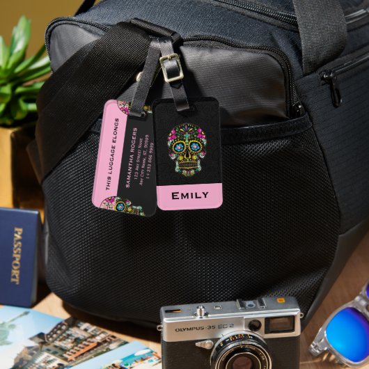 Floral Retro Sugar Skull Bagagelabel (Voorkant /achterkant)