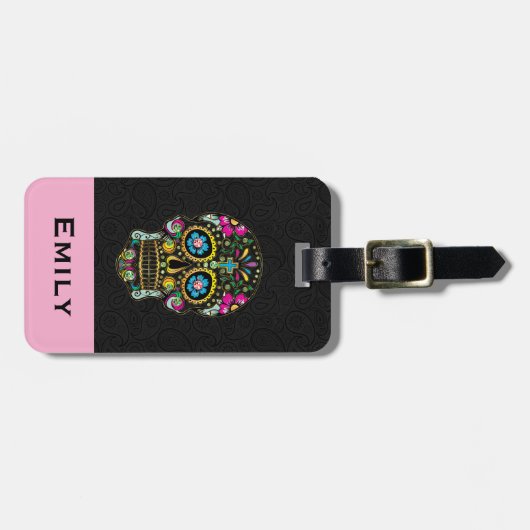 Floral Retro Sugar Skull Bagagelabel (Voorkant horizontaal)