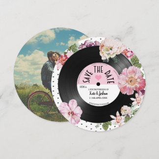 Floral retro vinyl Record foto Opslaan Datum Inv Kaart