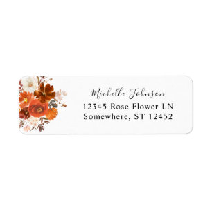 Floral Return Address Label Red & Oranje Herfst