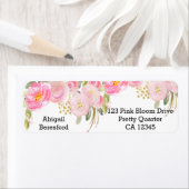 Floral Return Address Label roze Gold Waterverf (Insitu)
