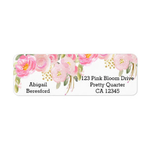 Floral Return Address Label roze Gold Waterverf