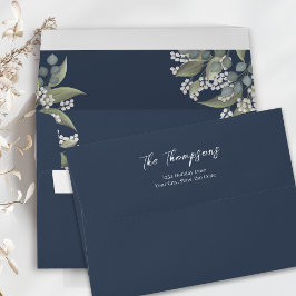 Floral Return Address Navy Blue Waterverf Envelop