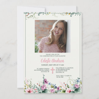 Floral Revelry Photo Religious Invitation Kaart