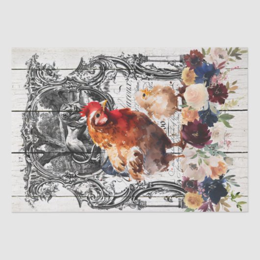 Floral Rhode Island Red Chickens Tissuepapier (Voorkant)