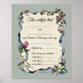 Floral Ribbon Border Wedding Certificate Poster (Voorkant)