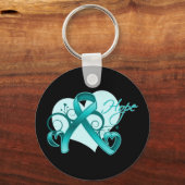 Floral Ribbon Hope - Blauwgroen lint Sleutelhanger (Voorkant)