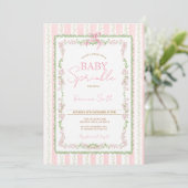 Floral Ribbon Pink Baby Sprinkle Invitation Kaart (Staand voorkant)