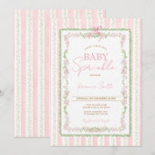 Floral Ribbon Pink Baby Sprinkle Invitation Kaart (Voorkant / Achterkant)