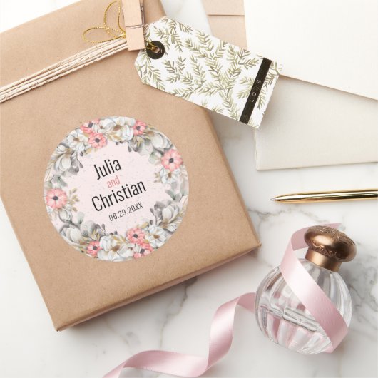 Floral Ribbon Wedding Suite Round Sticker (Geschenken)