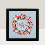 Floral Ring Aangepaste Monogram Tekst Blauw Cadeaudoosje<br><div class="desc">Verhoog uw stijl met ons Floral Custom Monogram Design. De prachtige florale achtergrond en het ingewikkelde roos ringstuk zorgen ervoor dat dit ontwerp zich voor elke keer uitstrekt. Pas uw initialen of om het even welke tekst aan u een uniek en persoonlijk monogram wilt creëer dat werkelijk u vertegenwoordigt. Ideaal...</div>
