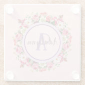 Floral Ring Aangepaste Monogram Tekstroze Glazen Onderzetter (Achterkant)