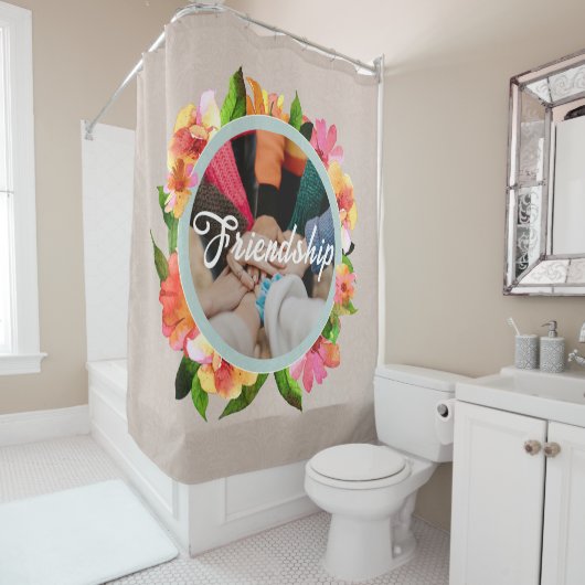 Floral Ring Aangepaste tekst Foto Gift Brown Douchegordijn (In situ)