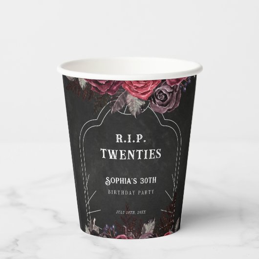 Floral RIP 20s 30e verjaardag Party Favorieten Papieren Bekers (Achterkant)
