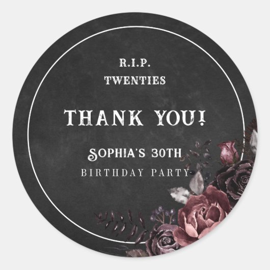 Floral Rip 20s 30ste verjaardagsfeestje dank u Ronde Sticker (Voorkant)