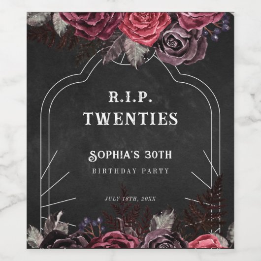 Floral RIP 20s 30th Birthday Party Wijnlabel Wijn Etiket (Enkel label)