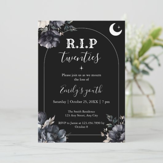 Floral RIP Twenties 30th Birthday Invitation Kaart (Staand voorkant)