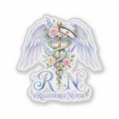 Floral RN Registered Nurse Angel Wings Watercolor  Sticker (Voorkant)