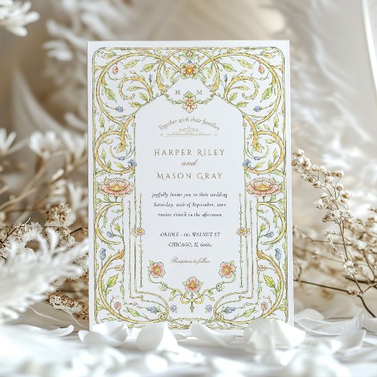 Floral Rococo Garden Wedding Kaart