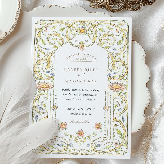 Floral Rococo Garden Wedding Kaart