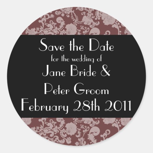 Floral Rococo Wedding, bewaar de datum rond de sti Ronde Sticker (Voorkant)