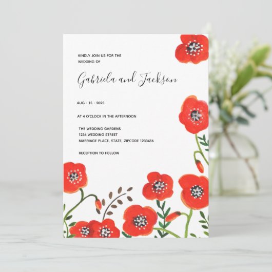 Floral rode papaaien moderne bruiloft kaart (Staand voorkant)