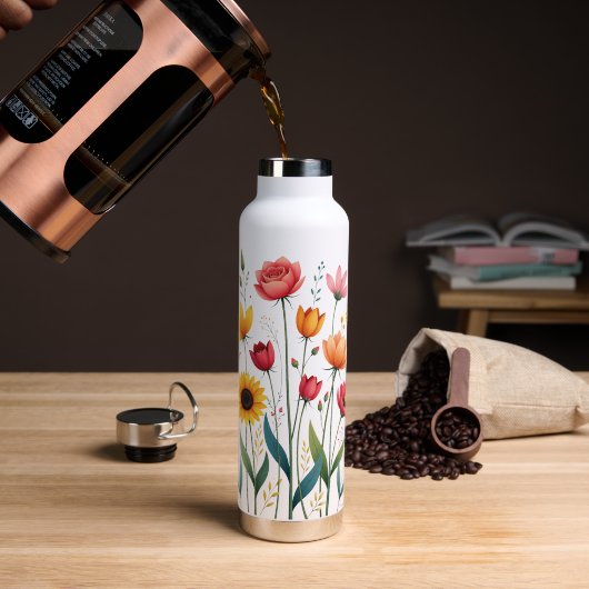 Floral Roestvrij staal Waterfles | Geïsoleerde EC (Koffie (Gedraaid)  )