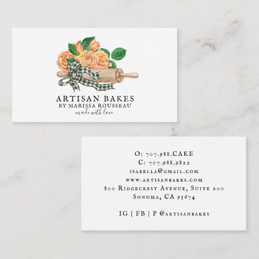 Floral Rolling Pin Baker Bakery Visitekaartje (Voorkant / Achterkant)