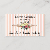 Floral Rolling Pin Blush Pink Stripe Pastry Chef Visitekaartje (Voorkant)