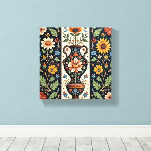 Floral Roman Vase Canvas Afdruk (Insitu (Houten vloer))
