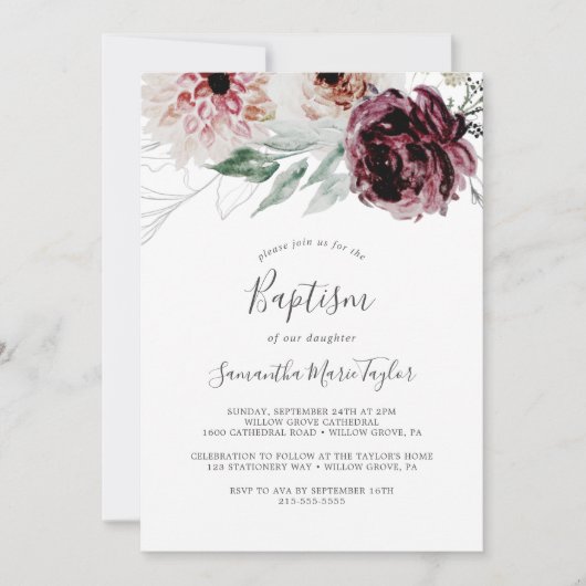 Floral Romance Baptisme Kaart (Voorkant)