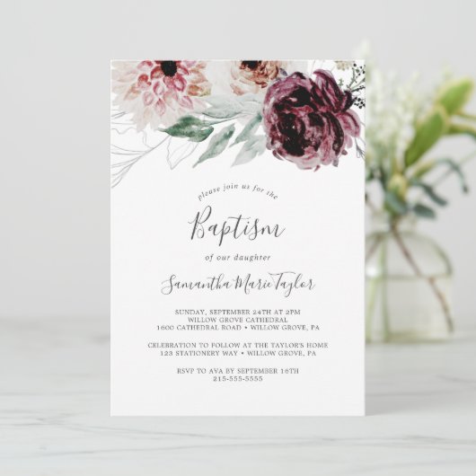 Floral Romance Baptisme Kaart (Staand voorkant)