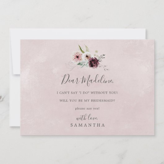 Floral Romance Bridesmaid Voorstel Kaart (Achterkant)