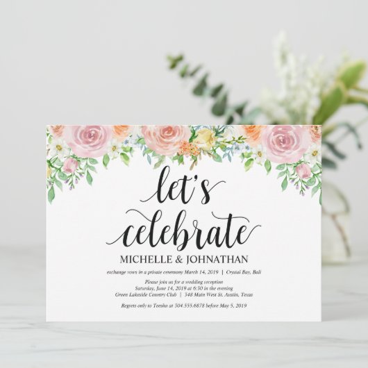 Floral Romance Elopement Reception Kaart (Staand voorkant)