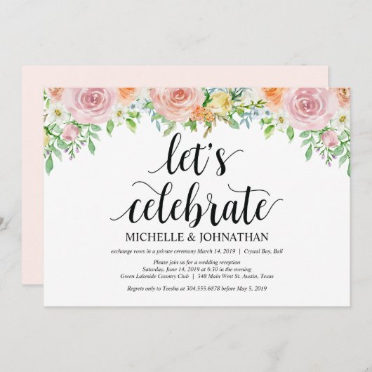 Floral Romance Elopement Reception Kaart (Voorkant / Achterkant)