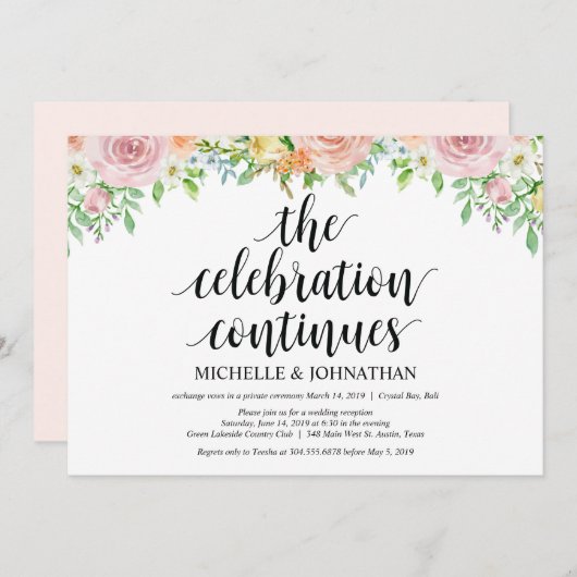 Floral Romance Elopement Reception Kaart (Voorkant / Achterkant)