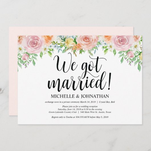 Floral Romance Elopement Reception Kaart (Voorkant / Achterkant)