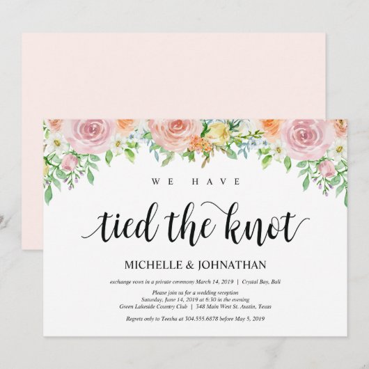 Floral Romance Elopement Reception Kaart (Voorkant / Achterkant)