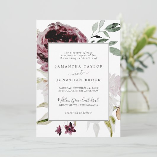 Floral Romance Formal Wedding Kaart (Staand voorkant)